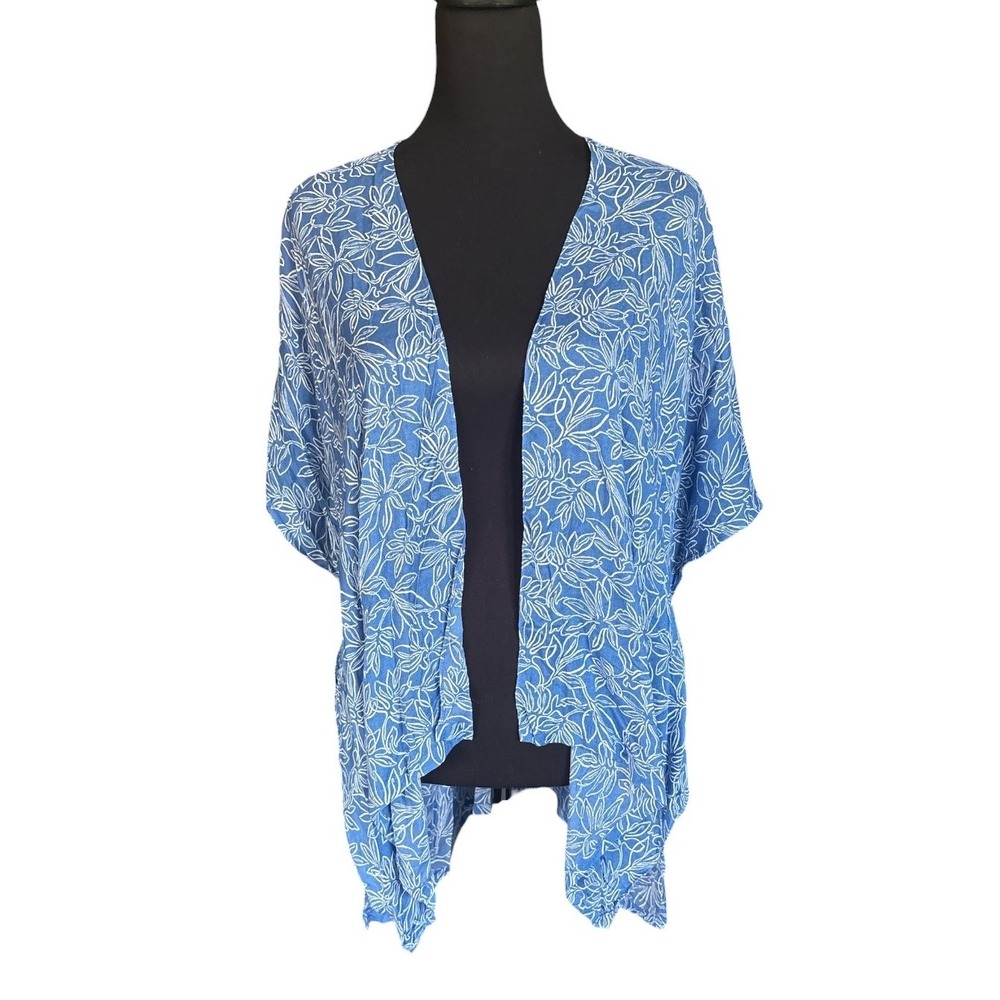 LOFT Outlet Blue & White Floral Print Open Front Kimono, Cover-Up, XS/S, Beach